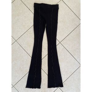 Zara Black Ribbed Flare Pants with Decorative Stitch Detail Size M‎ 33' length